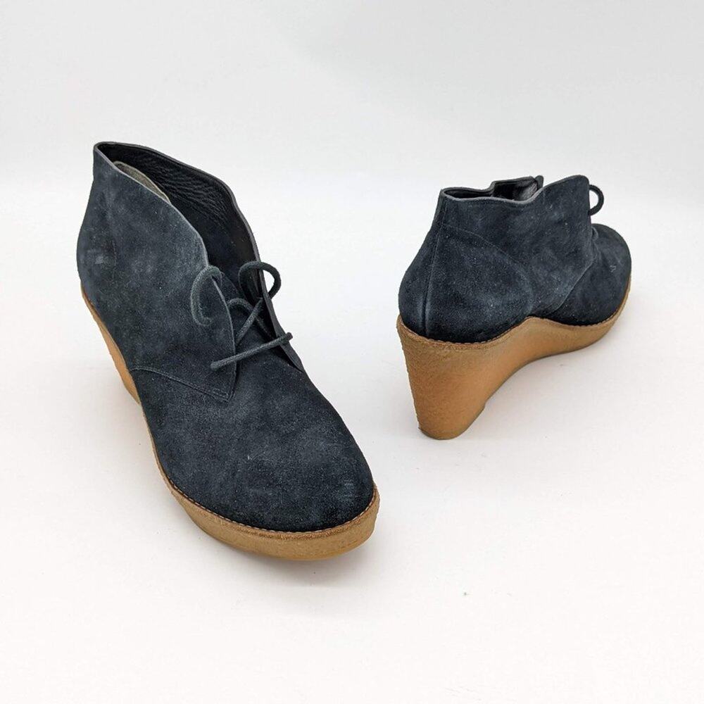 Cole Haan Black Suede Halley Lace Up Wedge Chukka Shoes Size 10.5